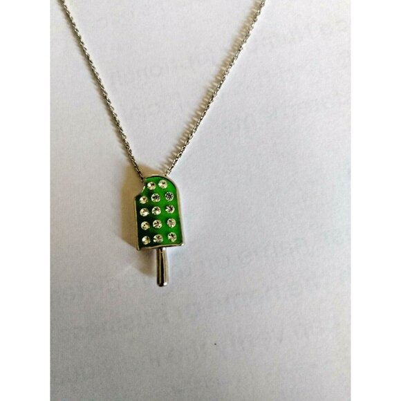 Signed Lia Sophia Ice Cream Pendat Charm Necklace 16" Silver Tone & Rhinestone - Picture 4 of 7